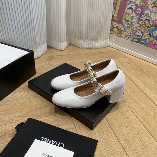 Chanel Sheepskin Mary Jane Shoes Camellia Decor Comfortable Soft Lining