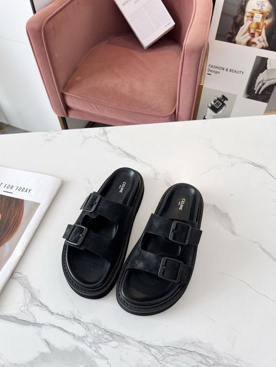 Celine Hardware Buckle Decor Leather Sandals Comfortable Versatile Daily Wear