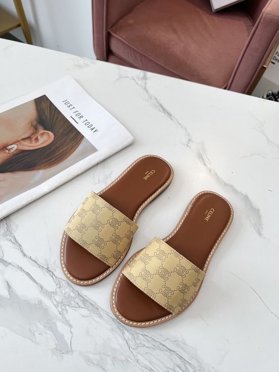 Celine Silk Fabric Embossed Mule Slippers
