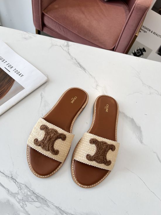 Celine PP Grass Woven Mule Slippers With Leather Welt