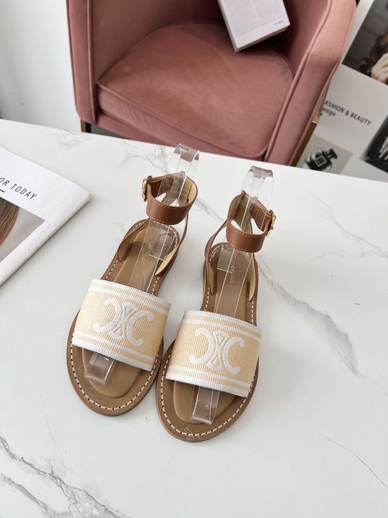 Celine Embroidered Upper Hardware Buckle Mule Slippers