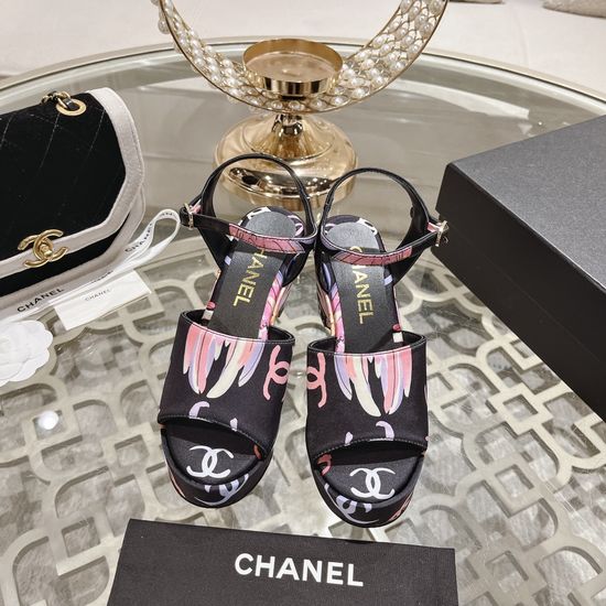Chanel Comfortable Platform Leather Wedge Sandals