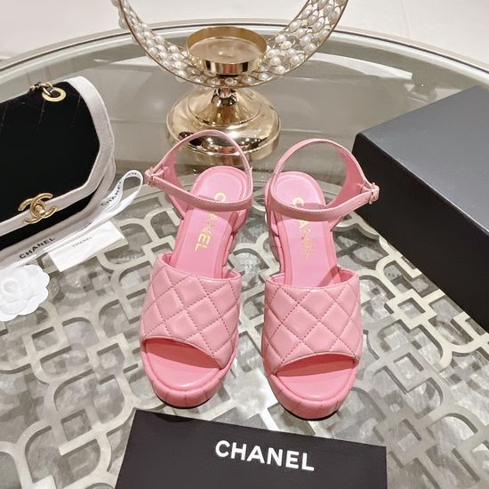 Chanel Comfortable Platform Leather Wedge Sandals