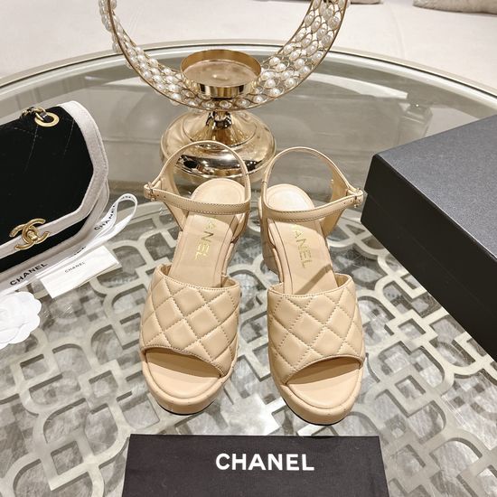 Chanel Comfortable Platform Leather Wedge Sandals