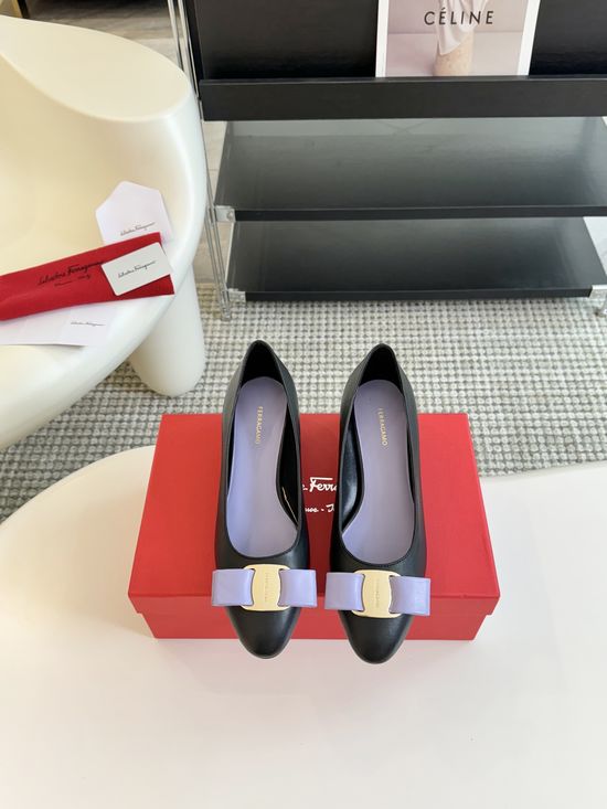 Louis Vuitton Bowknot Decor Chunky Heel Pumps Soft Leather Comfortable Versatile Shoes