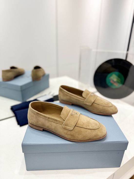 Prada Metal Logo Leather Comfortable Elevated Fashion Shoes