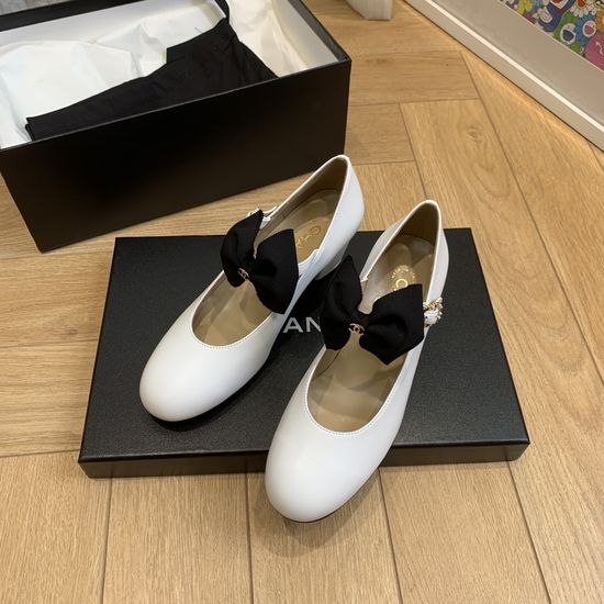 Chanel Rhinestone Bow Mary Jane Shoes Mid Heel Pointed Toe Silk Upper