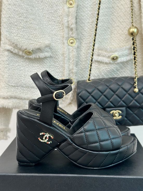 Chanel Logo Thick Heel Fashion Comfortable Platform Sandals