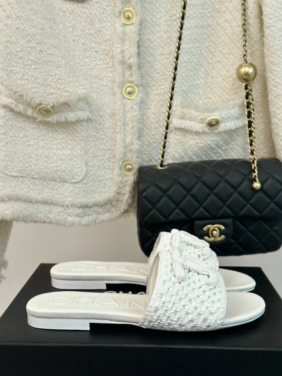 Chanel Knit Logo Flat Slide Sandals
