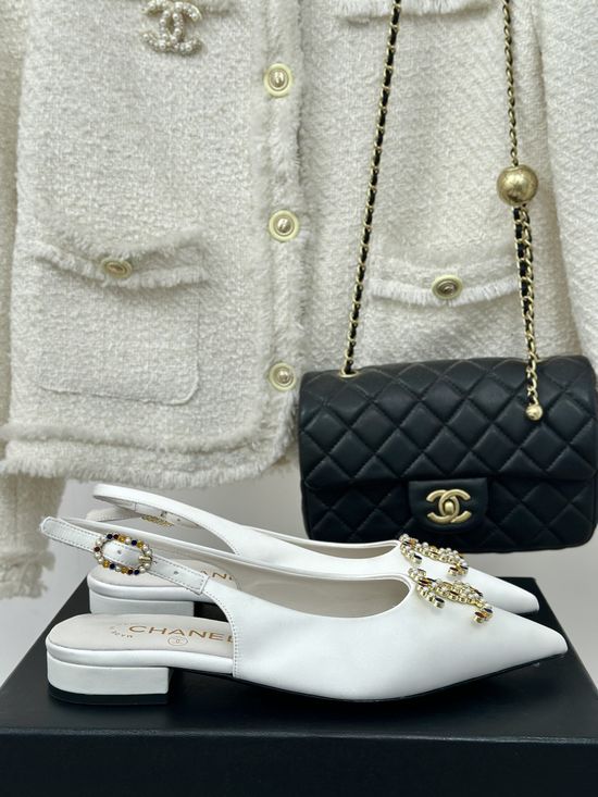 Chanel Pointed Toe Open Back Silk Sandals