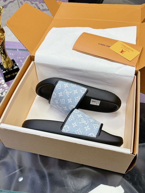 Louis Vuitton Premium Denim Upper Slippers With Comfortable Soft Sole