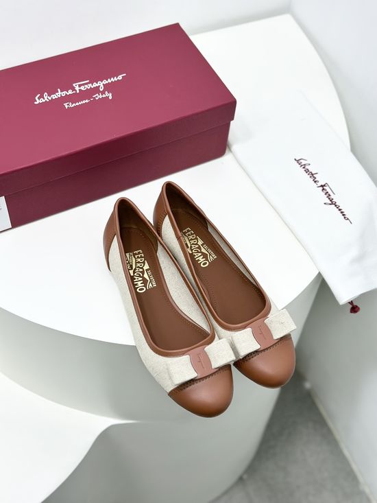 Ferragamo Color-block Linen Canvas Ballet Flats