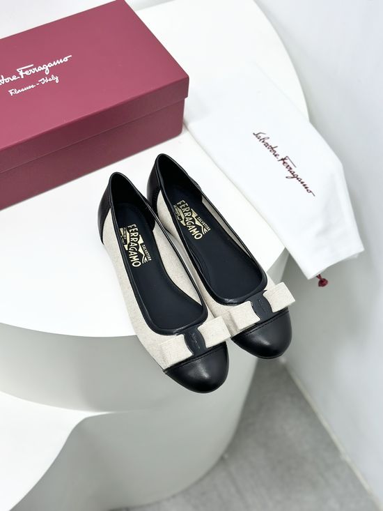 Ferragamo Color-block Linen Canvas Ballet Flats