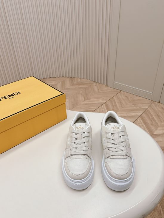 Fendi Retro Embossed Logo Leather Platform Sneakers