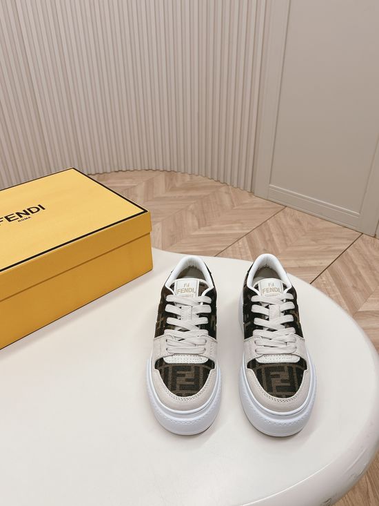 Fendi Retro Embossed Logo Leather Platform Sneakers