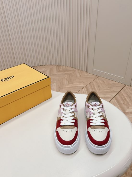 Fendi Retro Embossed Logo Leather Platform Sneakers