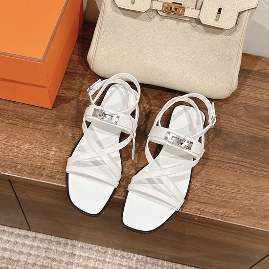 Hermes Minimalist Leather Sandals with Classic Metal Buckles
