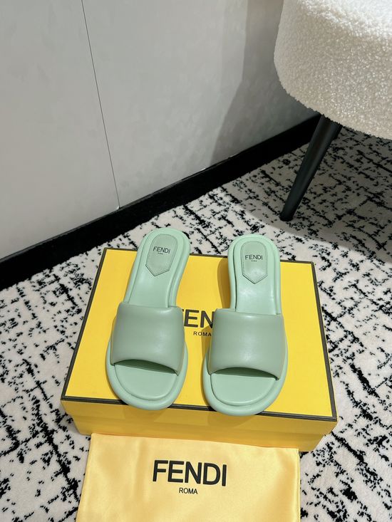 Fendi Padded Quilted Block Heel Slip-on Comfortable Slides