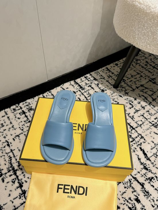 Fendi Padded Quilted Block Heel Slip-on Comfortable Slides