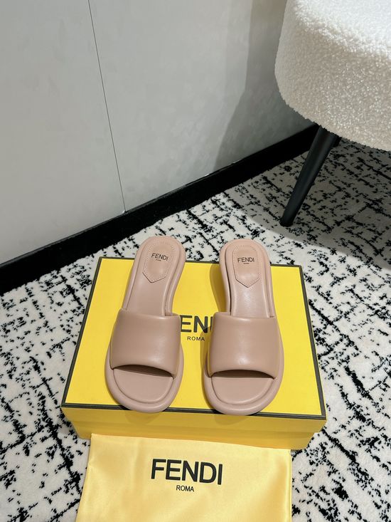 Fendi Padded Quilted Block Heel Slip-on Comfortable Slides