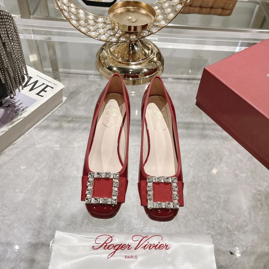 Roger Viver Rhinestone Buckle Chunky Heel Patent Leather Pumps