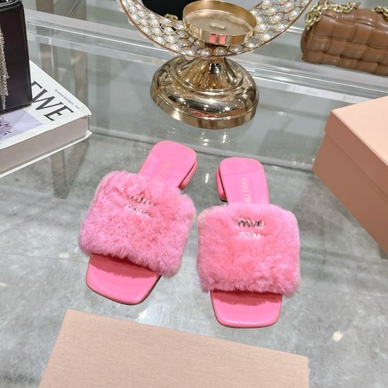 Miu Miu Shearling Lined Flat Slide Slippers With Leather Sole