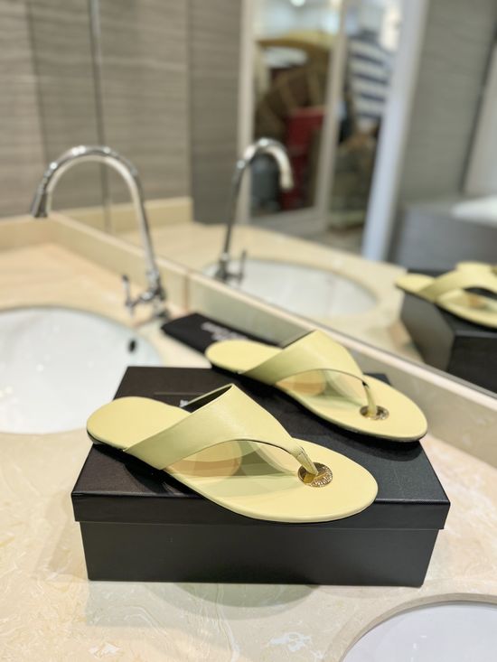 Yves Saint Laurent Genuine Sheepskin Thong Sandals with Leather Sole