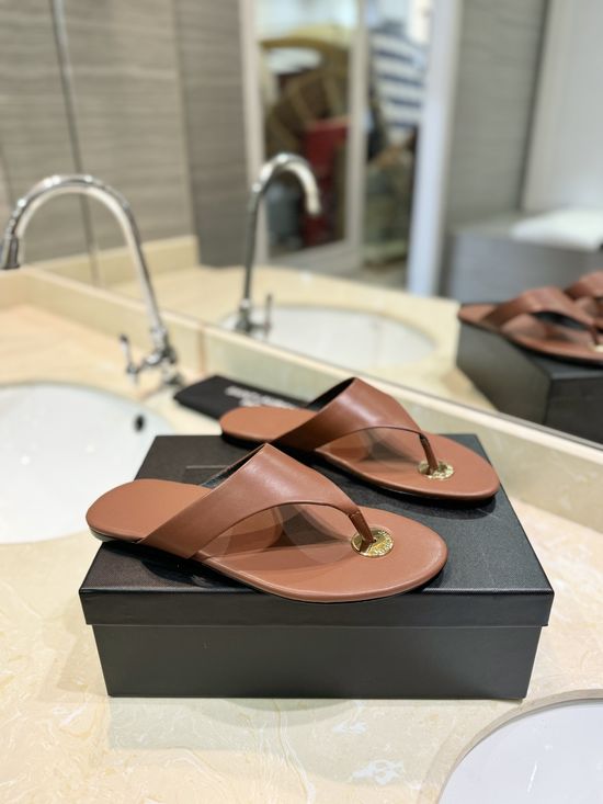 Yves Saint Laurent Genuine Sheepskin Thong Sandals with Leather Sole