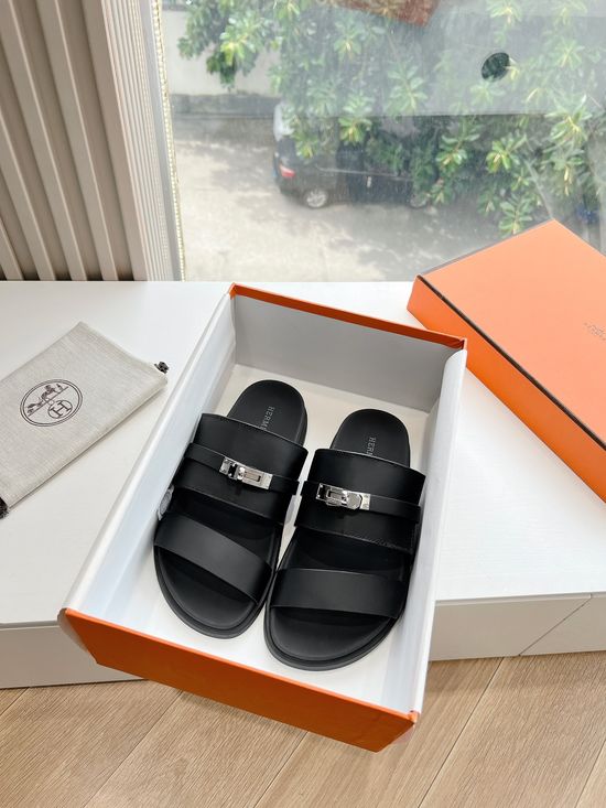 Hermes Classic Leather Slip On Casual Mule Sandals