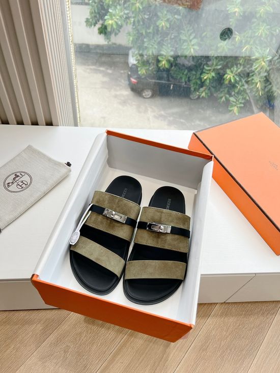 Hermes Classic Leather Slip On Casual Mule Sandals