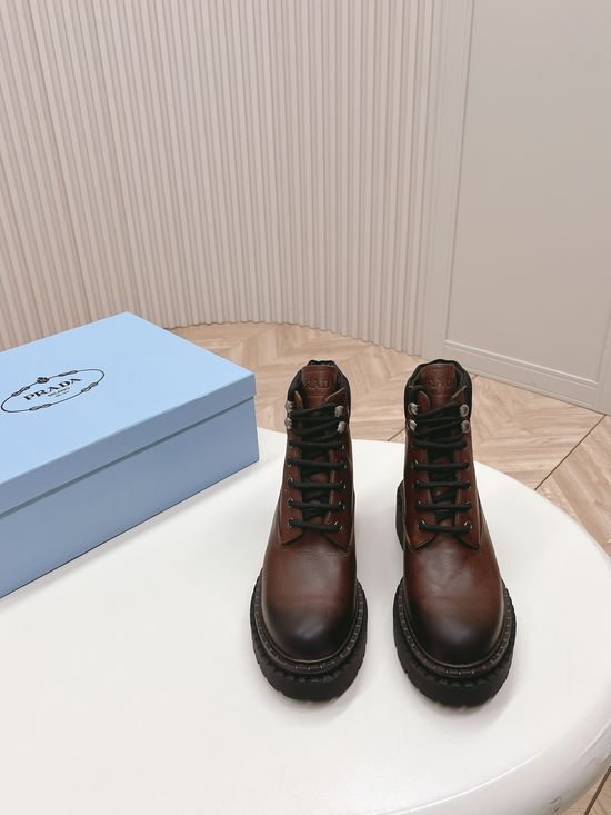 Prada Retro Platform Combat Boots Premium Leather Upper