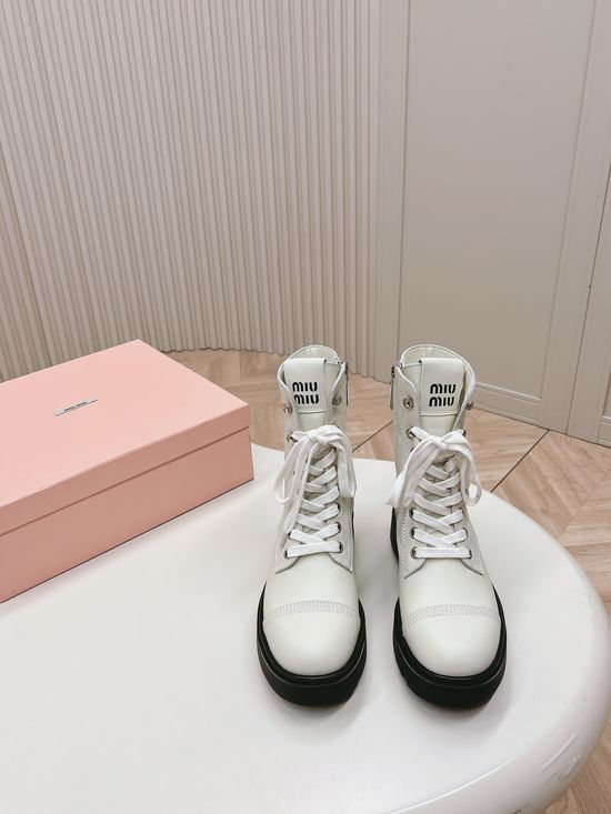 Miu Miu Vintage Lace-up Motorcycle Boots with Comfortable Fit