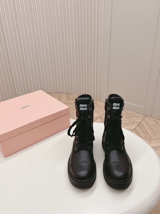 Miu Miu Vintage Lace-up Motorcycle Boots with Comfortable Fit