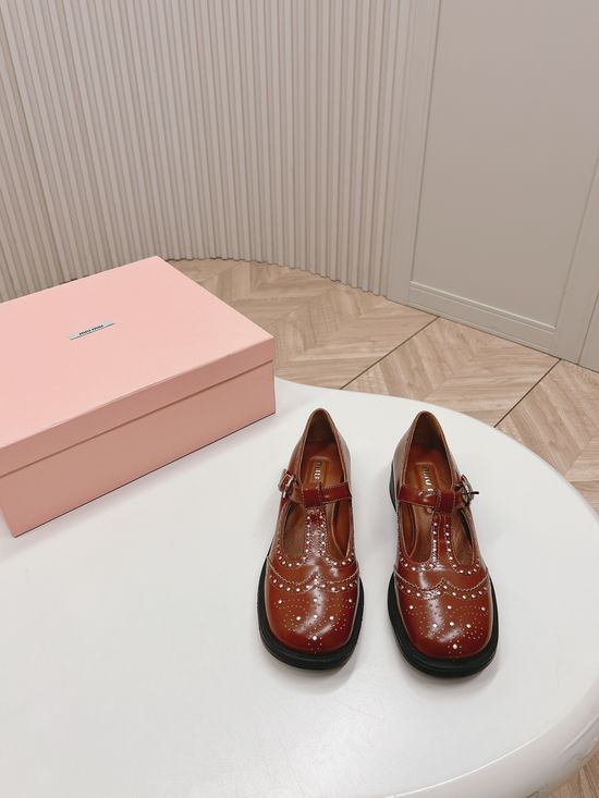 Miu Miu Retro Mary Jane Chunky Heel Leather Shoes