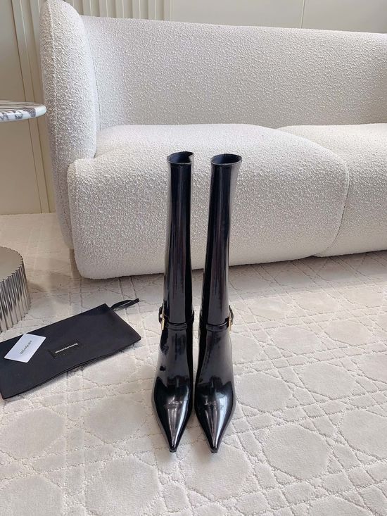 Yves Saint Laurent Patent Leather Block Heel Knee High Boots Leather Sole