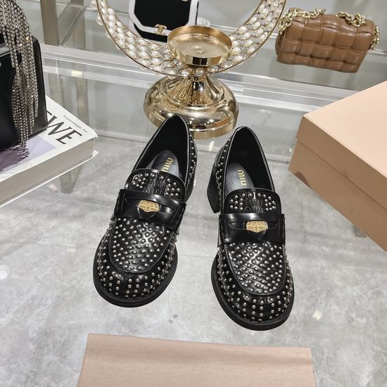 Miu Miu Retro Chunky Heel Comfy Slip On Casual Loafers