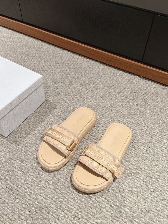 Christian Dior Soft Lambskin Adjustable Velcro Casual Slide Slippers