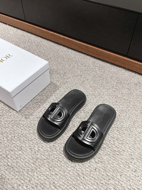 Christian Dior Cutout Design Cowhide Upper Comfortable Slide Slippers
