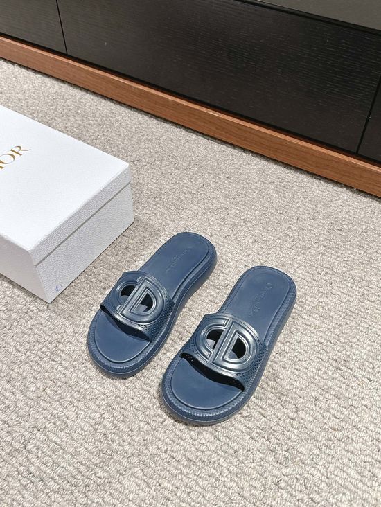Christian Dior Cutout Design Cowhide Upper Comfortable Slide Slippers