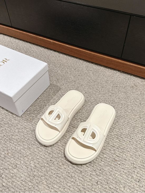Christian Dior Cutout Design Cowhide Upper Comfortable Slide Slippers