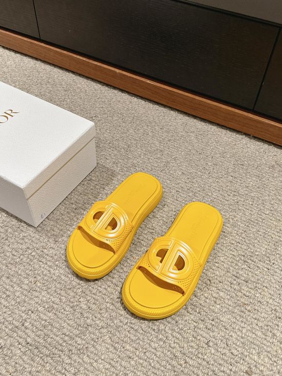 Christian Dior Cutout Design Cowhide Upper Comfortable Slide Slippers