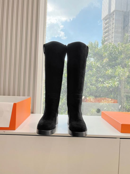 Hermes Exquisite Handmade Knee-High Boots with Genuine Leather