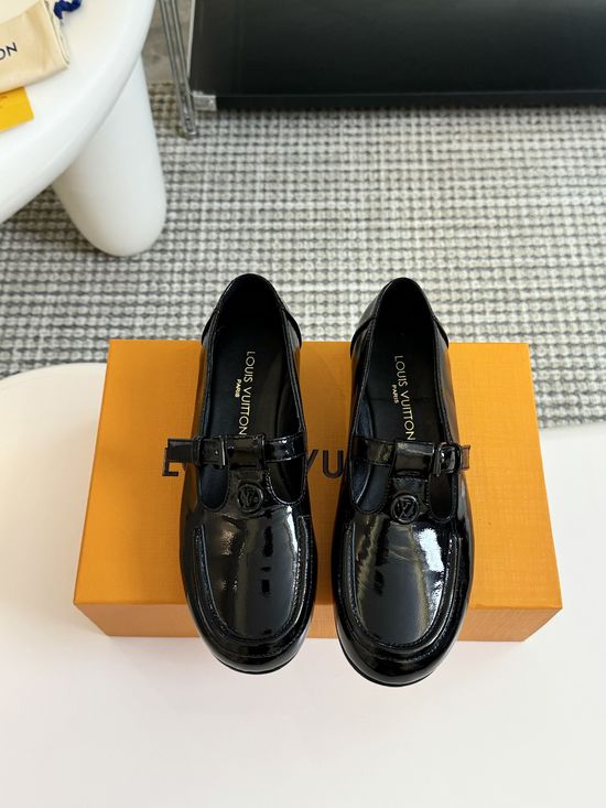 Louis Vuitton Patent Leather Mary Jane Flats With Metal Accent