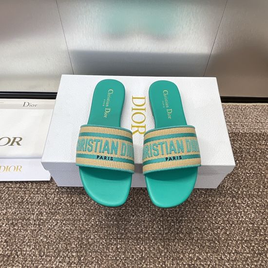 Christian Dior Embroidered Round-Toe Flat Sandals with Logo