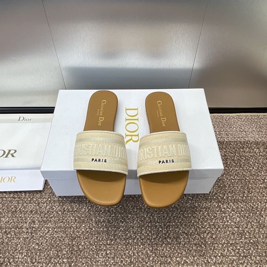 Christian Dior Embroidered Round-Toe Flat Sandals with Logo