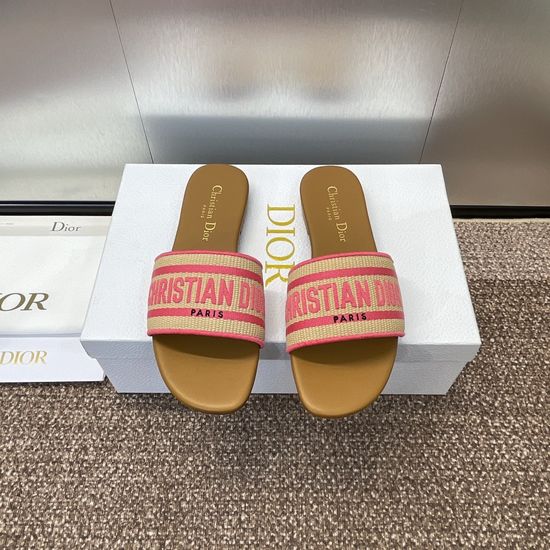 Christian Dior Embroidered Round-Toe Flat Sandals with Logo
