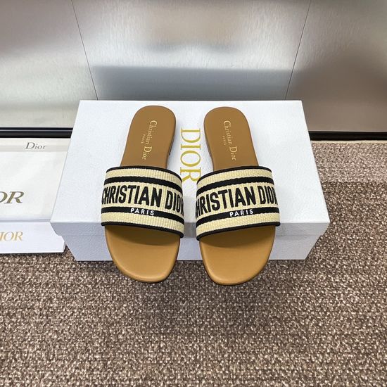 Christian Dior Embroidered Round-Toe Flat Sandals with Logo