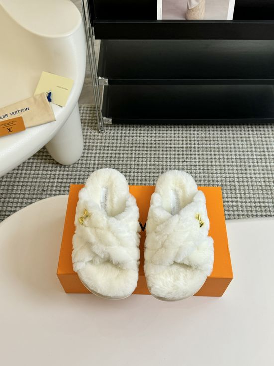 Louis Vuitton Thick-soled Diamond-studded Wool Slippers