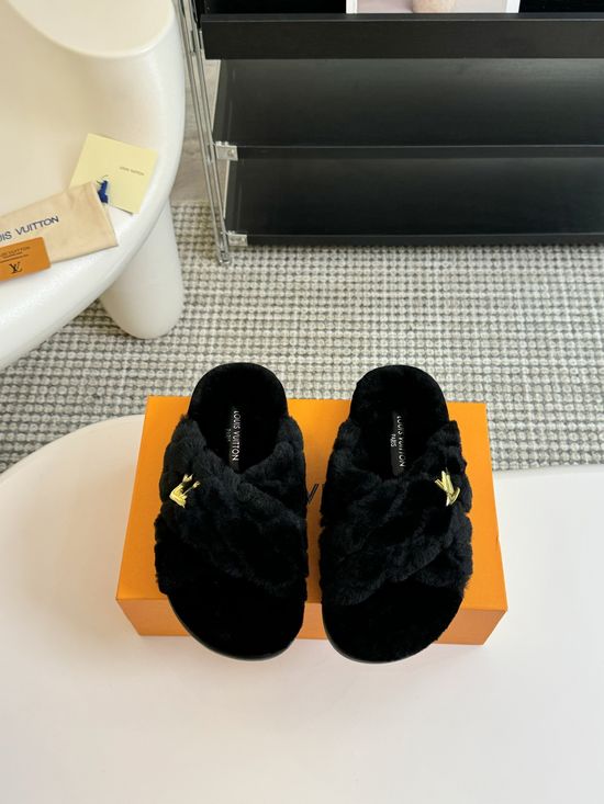 Louis Vuitton Thick-soled Diamond-studded Wool Slippers