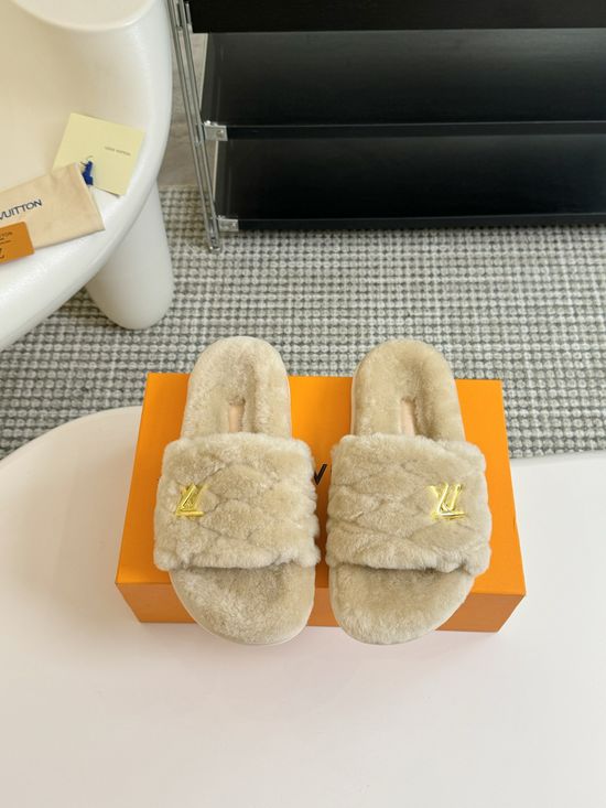 Louis Vuitton Thick-soled Diamond-studded Wool Slippers
